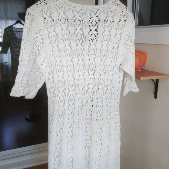 Long Knitted custom made dress size L  nude tan check VIDEO - Picture 6 of 15